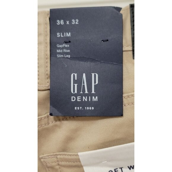 Gap Mens Slim Fit Khaki Pants 36x32 Mid Rise GapFlex Soft Denim Beige - Picture 6 of 11